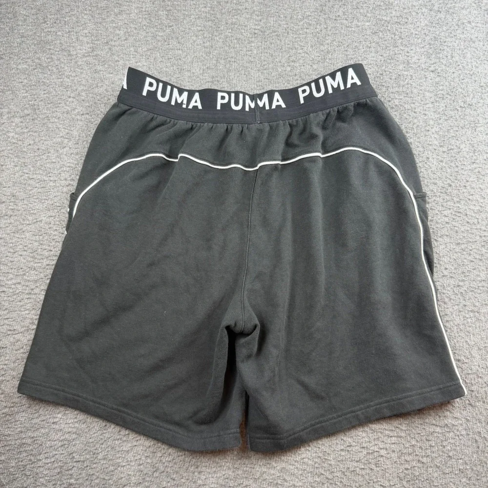 Puma Athletic Shorts Men's Small Black Fleece Logo Waistband Piping Gym Casual